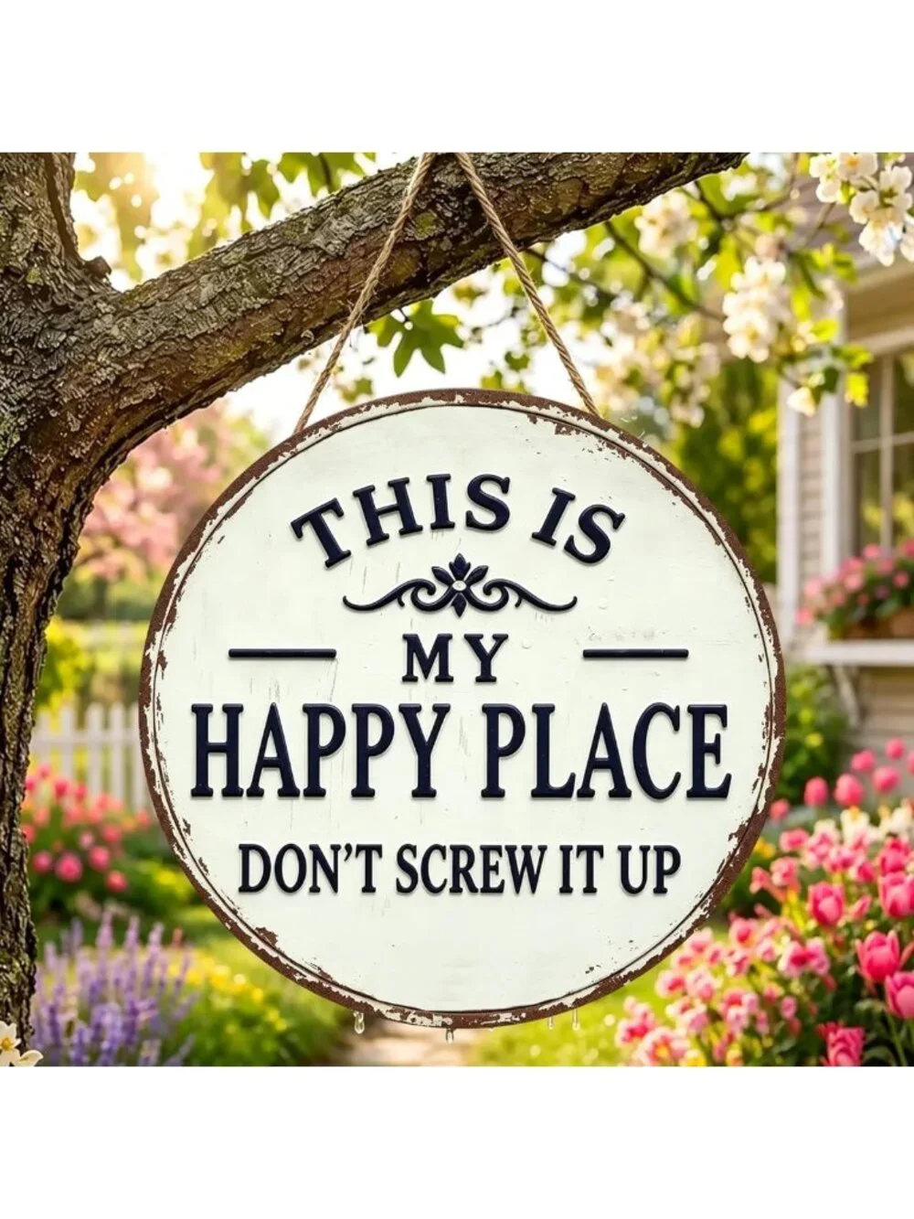 Funny Vintage Garden Metal Sign - 'This Is My Happy Place' Wall Art, Home & Bar